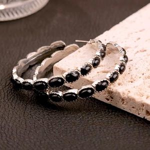 Boho black and silver hoop earrings